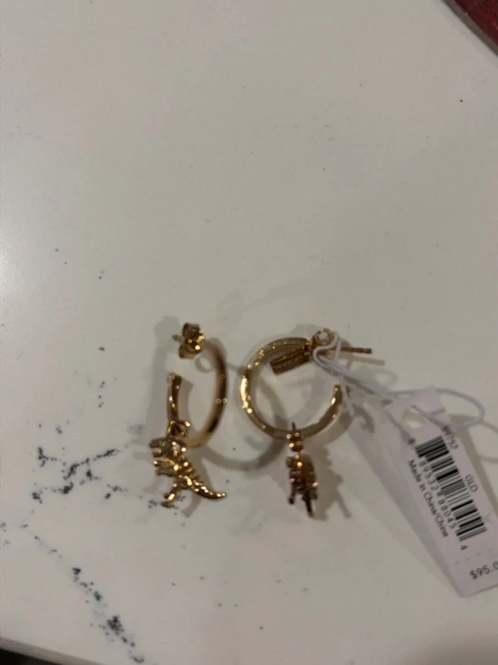 Coach Gold Hoop Huggie Earrings with Dino Charms - Picture 1 of 2